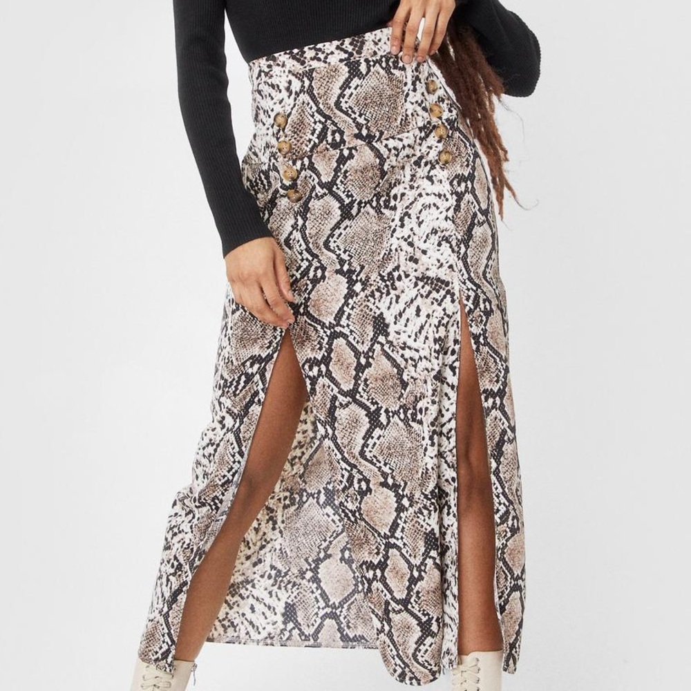 Nasty Gal Snake Print Double Slit Maxi Skirt